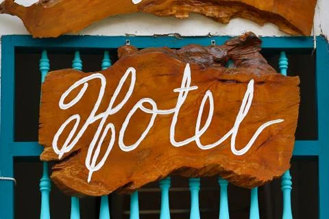 Rustic hotel sign Stock Photos
