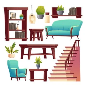 Rustic house hallway interior isolated stuff set Stock Illustration