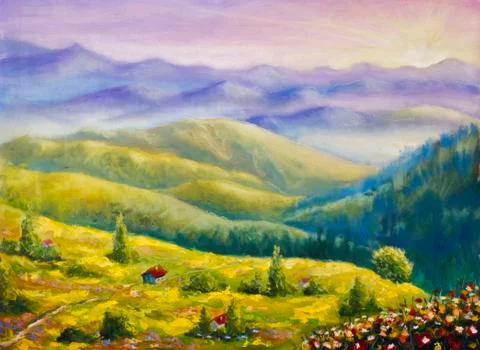 Rustic house on a hill in the mountains Ilustração Stock