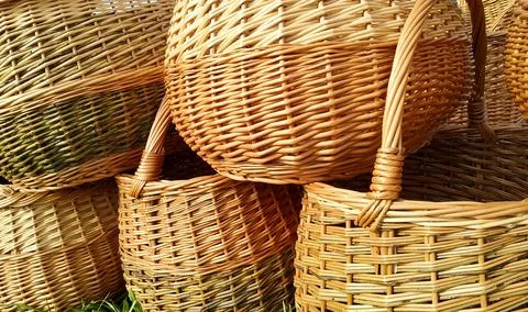 Rustic household baskets close up 스톡 사진
