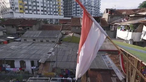 Rustic Indonesia Flag on Settlement Suburban Video stock 79948267