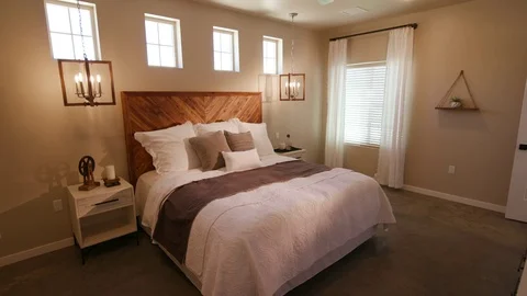 Rustic Industrial Bedroom Lowering Left Angle from Ceiling Stock Footage 76255842
