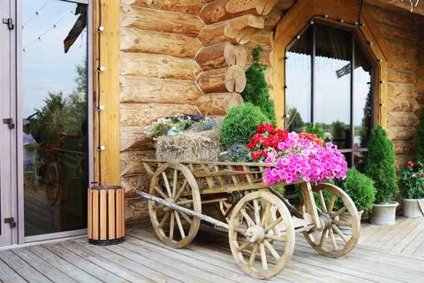 Rustic interior on the street in a restaurant Stock Photos