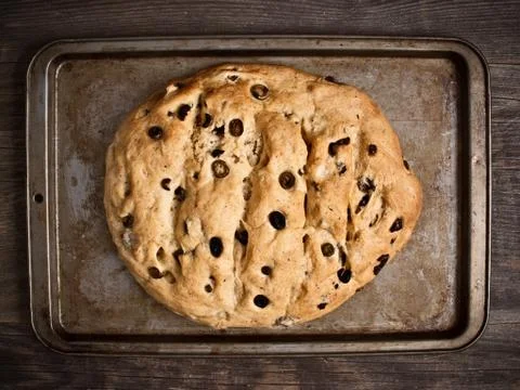 Rustic italian olive bread Stock Photos
