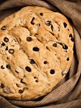 Rustic italian olive bread Stock Photos