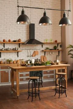 Rustic kitchen details for Christmas. Rustic kitchen table setting and decor for Stock Photos