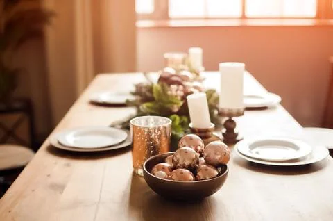  Rustic kitchen details for Christmas. Rustic kitchen table setting and decor fo Stock Photos