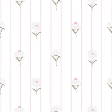 Rustic Kitchen Meadow chamomile Flowers and dotted stripes calm pattern イラスト素材