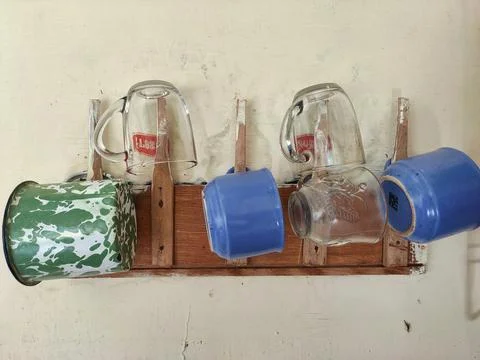 Rustic Kitchen Mug Rack Stock Photos