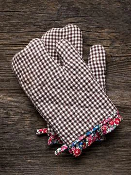 Rustic kitchen oven baking mitten glove Stock Photos