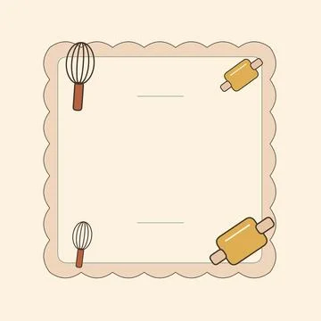 Rustic kitchen recipe frame with baking tools. Editable ornamental frame with Illustrazione stock