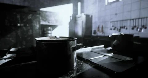 Rustic kitchen with sunlight streaming through window at midday Stock Illustration