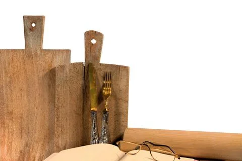 Rustic Kitchen Utensils Isolated on White Background Stock Photos