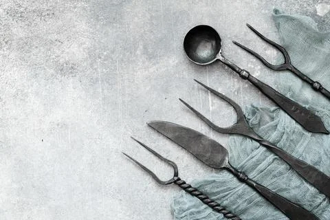 Rustic kitchenware on concrete Fotos de archivo