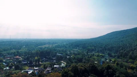 Rustic lakeside shelters and tropical scenery Chiang Mai Thailand aerial view Stock-Footage 331476583