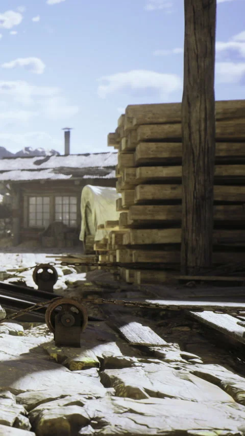 Rustic landscape showcasing abandoned construction site at golden hour Stock Footage 331839228