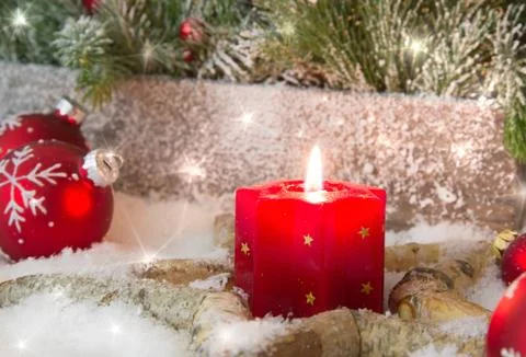 Rustic lantern with candlelights for christmas - classic in red and white Stock Illustration