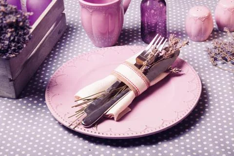 Rustic lavender table serving Stock Photos