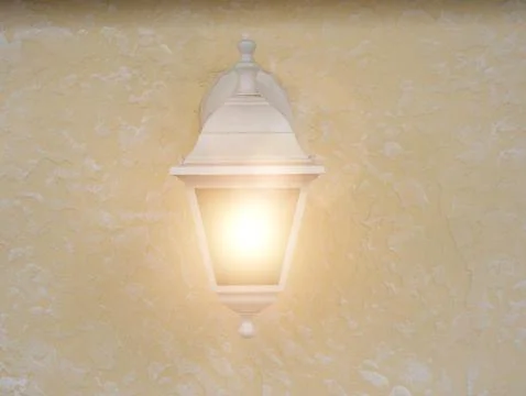 Rustic light is lighting on on the concrete wall. Light is switched On. Textured Stock Photos