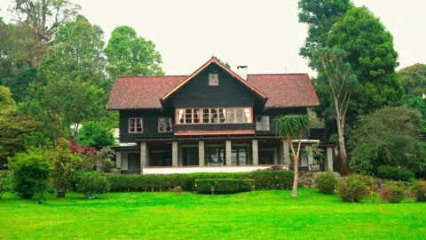Rustic lodge surrounded by green park Stock Footage 333499008