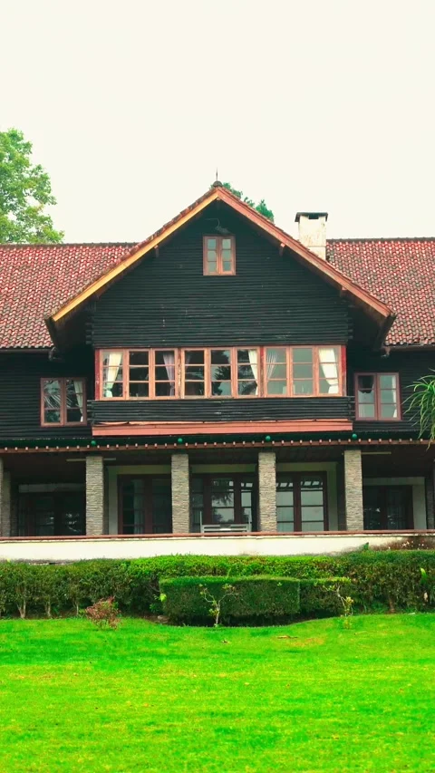Rustic lodge surrounded by green park Stock Footage 333499516
