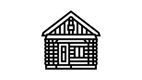 Rustic log cabin wooden line icon animation Stock Footage 326123418