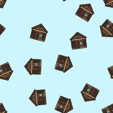 Rustic log cabin wooden vector seamless pattern イラスト素材