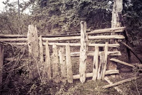 Rustic log fence Stock Photos