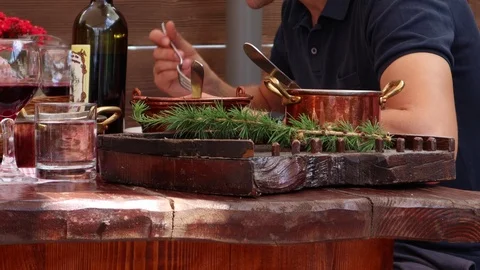 Rustic lunch with Venison and polenta mountain meal Stock-Footage 97800072