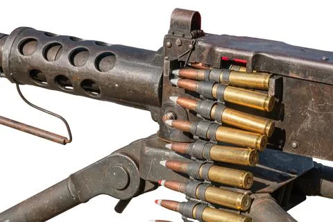 Rustic Machine Gun Close-Up with Ammunition Feed Mechanism Stock Photos
