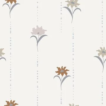 Rustic Meadow Flowers and dotted stripes Seamless Pattern Stock Illustration