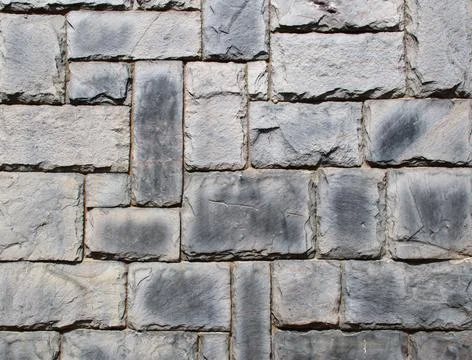 Rustic Medieval Gray Stone Wall Texture with Rectangular Masonry Block Pattern Stock Photos