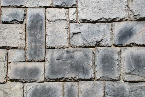 Rustic Medieval Gray Stone Wall Texture with Rectangular Masonry Block Pattern Stock Photos