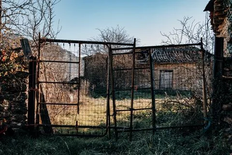 Rustic Metal Gate in a Rural Setting Stock Photos
