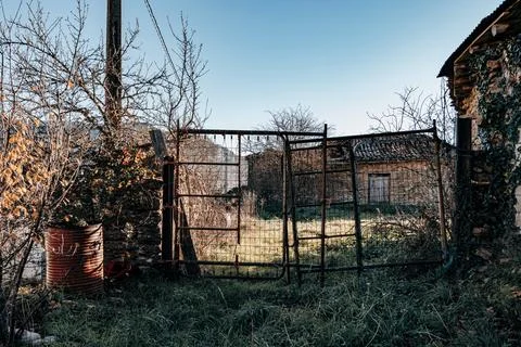 Rustic Metal Gate in a Rural Setting Stock Photos