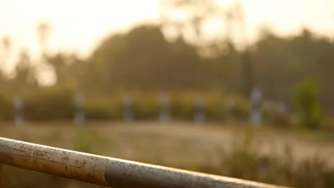 Rustic Metal Railing with Soft Golden Background Stock Footage 328340834