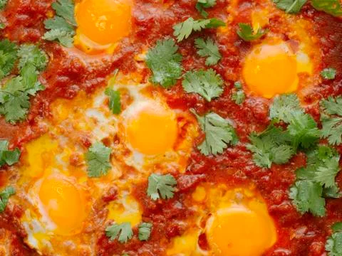 Rustic middle eastern shakshuka breakfast Stock Photos