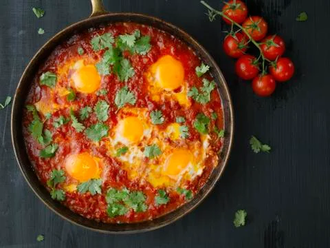 Rustic middle eastern shakshuka breakfast Stock Photos