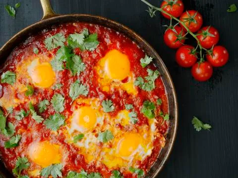 Rustic middle eastern shakshuka breakfast Stock Photos