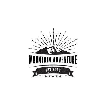 Rustic mountain adventure logo design, retro mountain logo vector illustratio Illustrazione stock