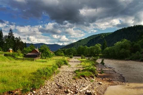 Rustic Mountain House By River Stock Photos