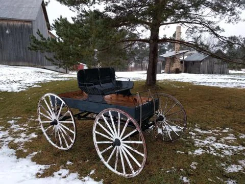 Rustic Old World Horse Driven Farm Wagon Stock Photos