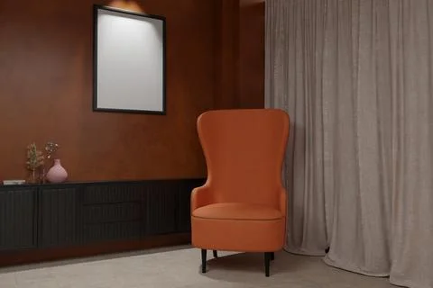 Rustic orange chair in corner room with muted wall color Stock-Illustration