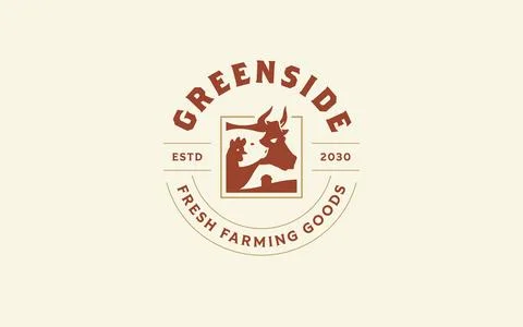 Rustic organic farm animal vector emblem provides local butcher shops and fam Stock-Illustration