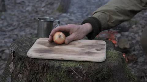 Rustic outdoor meal setup Stock Footage 307856107