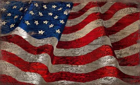 Rustic Painted US Flag on Wood Stock Illustration