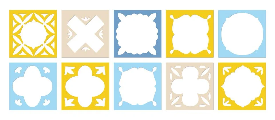 Rustic paper cut borders pack, hand crafted square frames with playful folk Stock Illustration