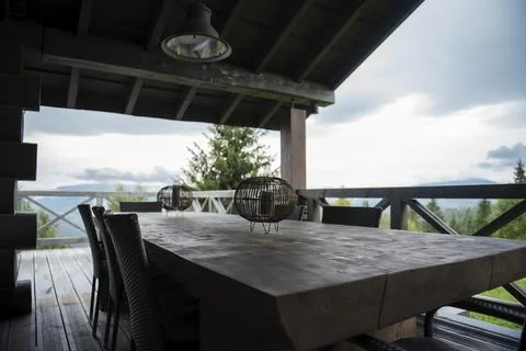 Rustic Patio with Mountain View Stock Photos