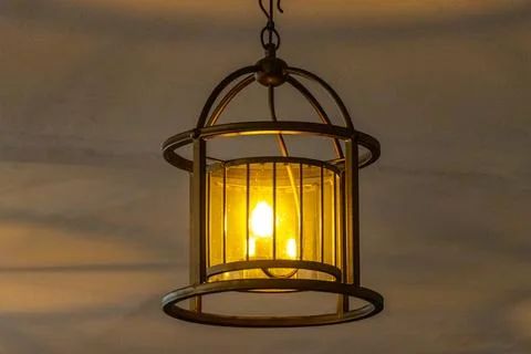 Rustic Pendant Lamp Hanging From Ceiling In Thai Hotel Interior Thailand. Stock Photos
