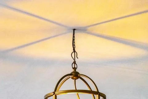Rustic Pendant Lamp Hanging From Ceiling In Thai Hotel Interior Thailand. Stock Photos